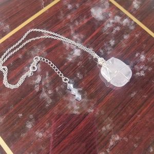 Rose quartz pure 925 silver Helix wrapped necklace with Schwartz Crystal flower